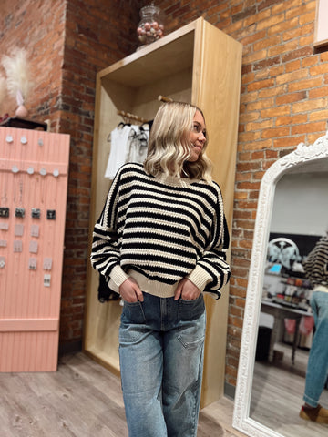 Cream/Black Striped Sweater
