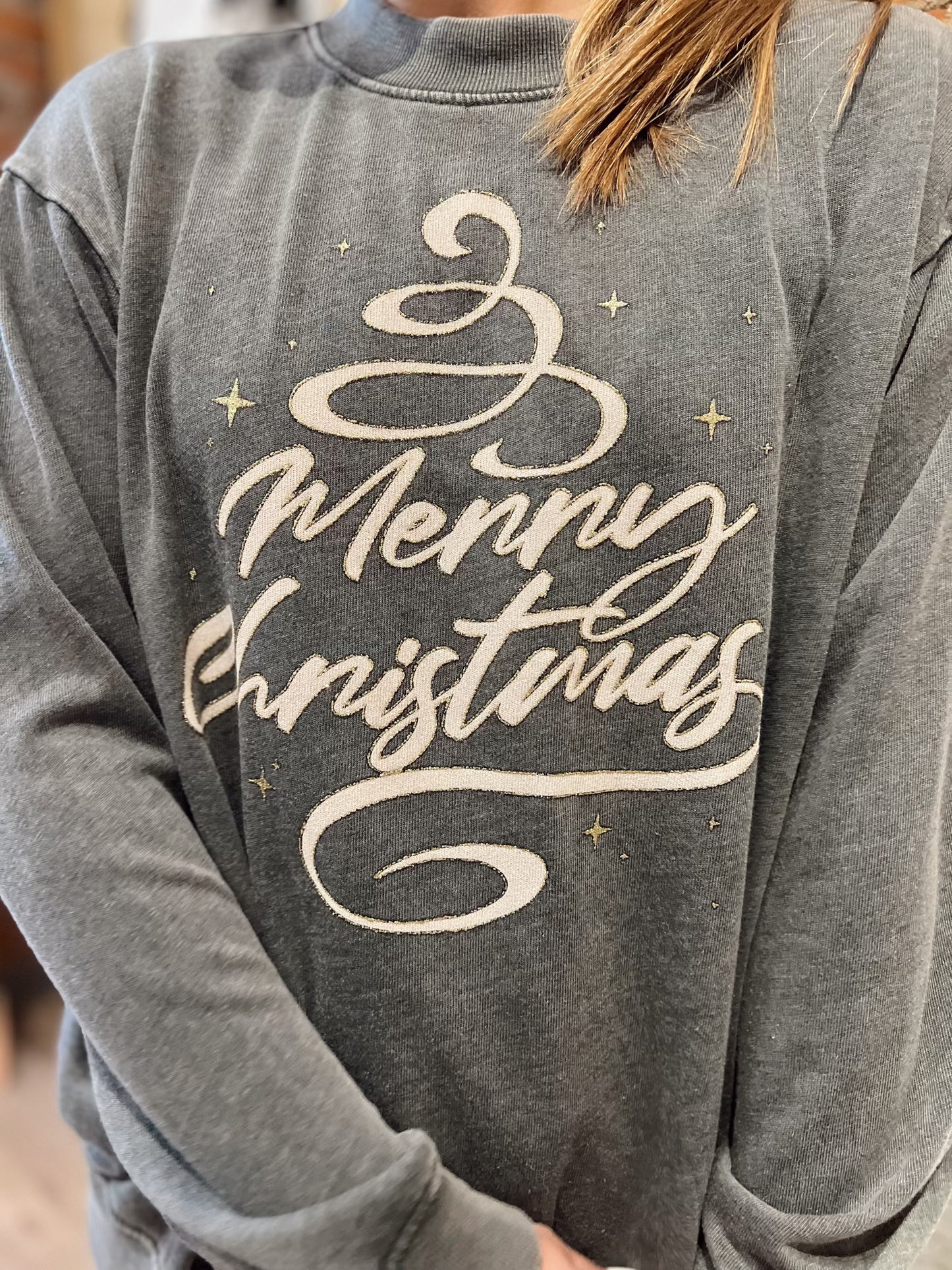 Merry Christmas Glitter Mineral Graphic Sweatshirt