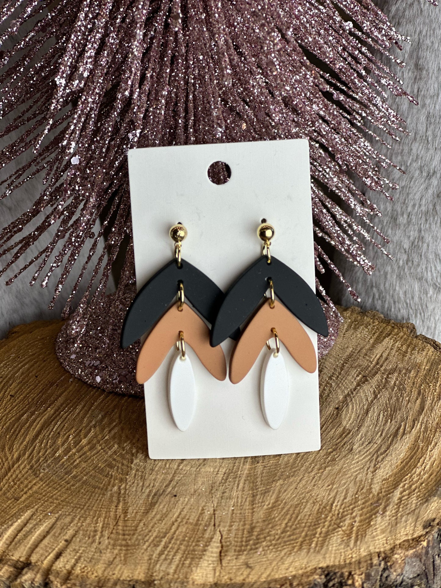 Black and Tan Lily Dangle Earrings