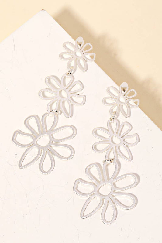Triple Metallic Flower Drop Earrings