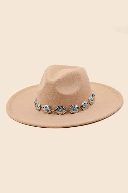 Tan Turquoise Chain Fedora Hat