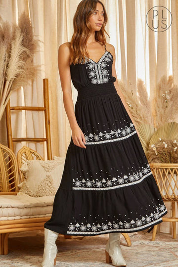 Embroidered Black Dress Curvy+
