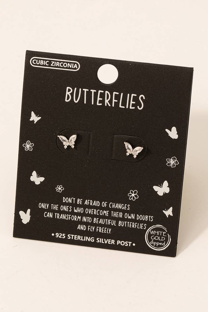White Gold Dipped Butterfly Stud Earrings