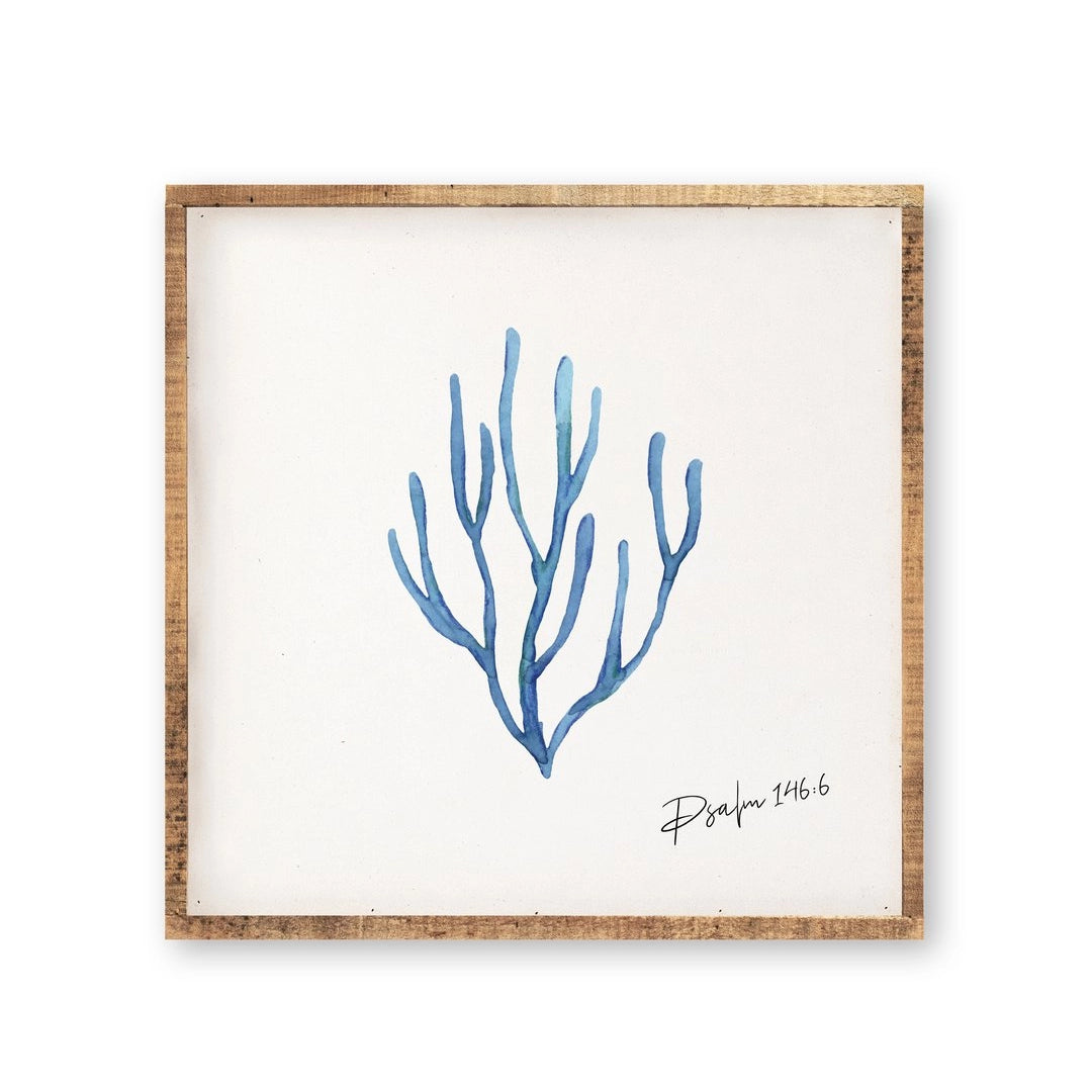 Wood Sign Blue Coral