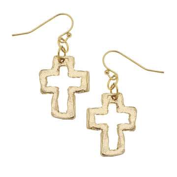 Gold Open Cross Earrings