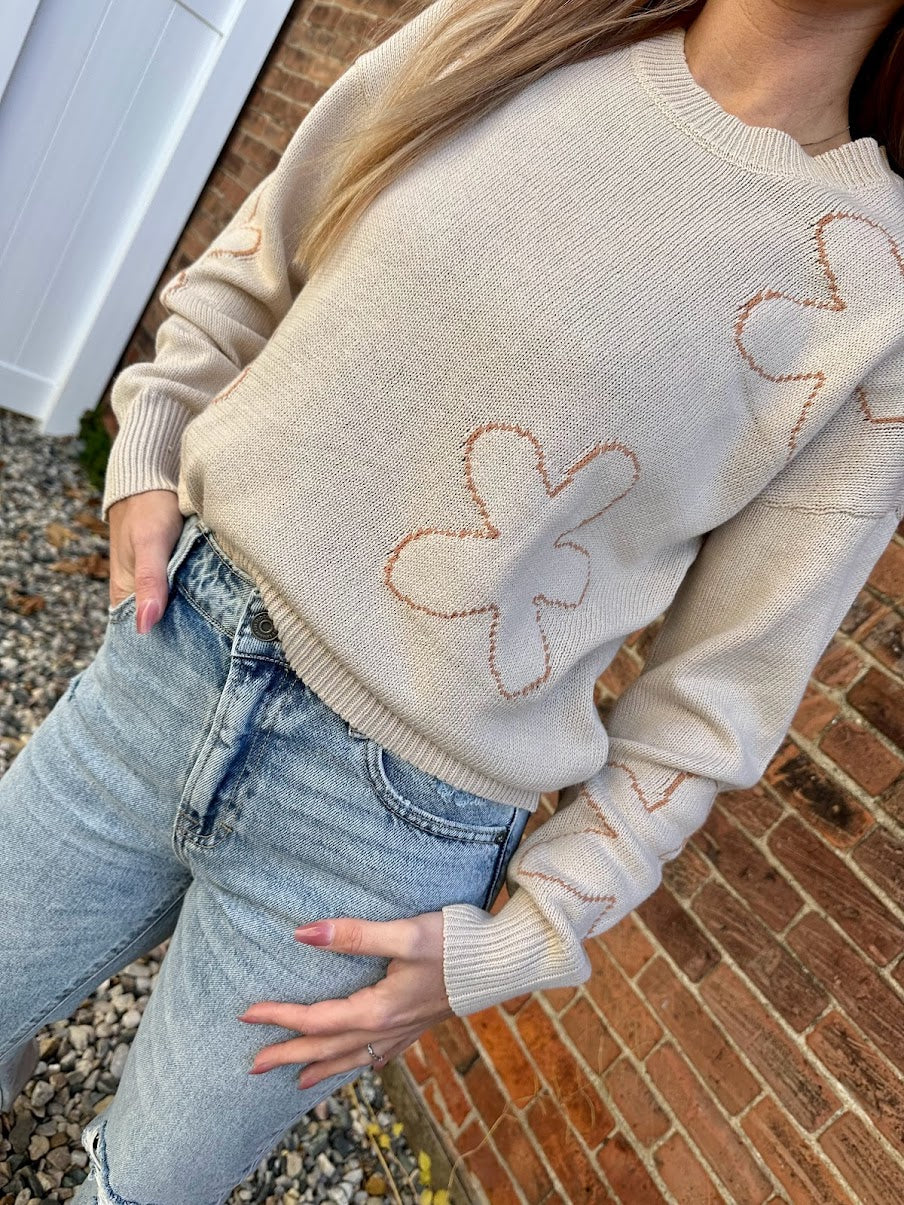 Tan Flower Sweater