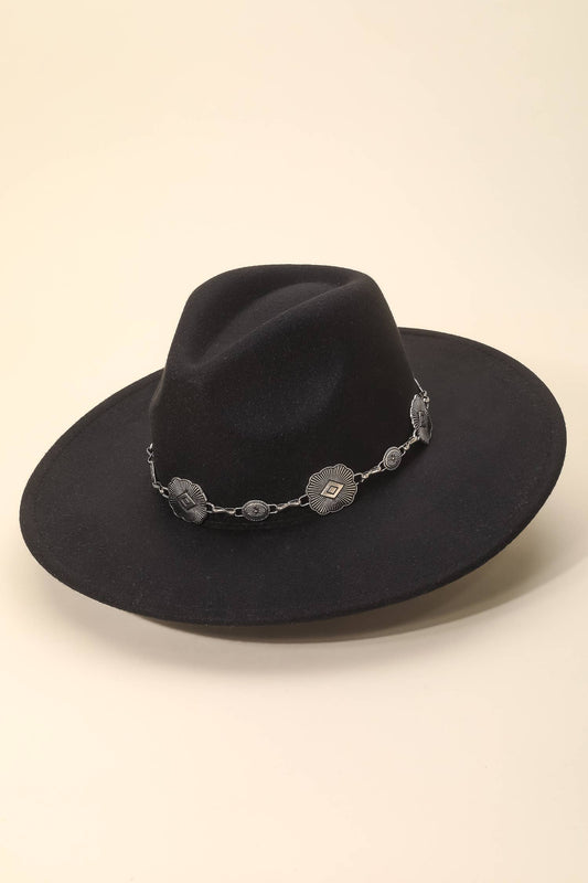 Black Flat Brim Fedora Fashion Hat