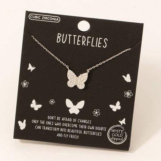 White Gold Dipped Butterflies Pendant Necklace