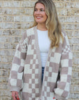 Flora Checkered Cardigan: L/XL / Taupe