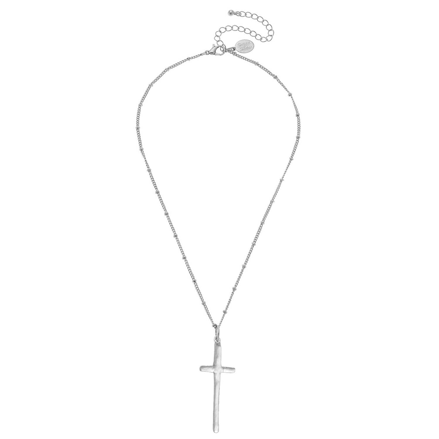 Silver Elongated Cross Necklace