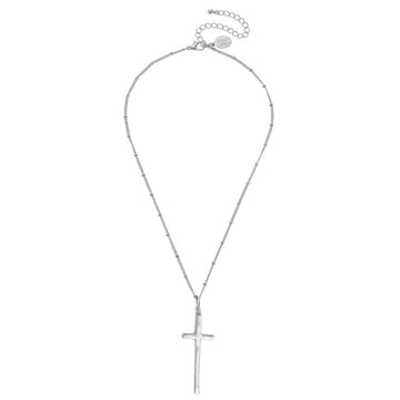 Silver Elongated Cross Necklace