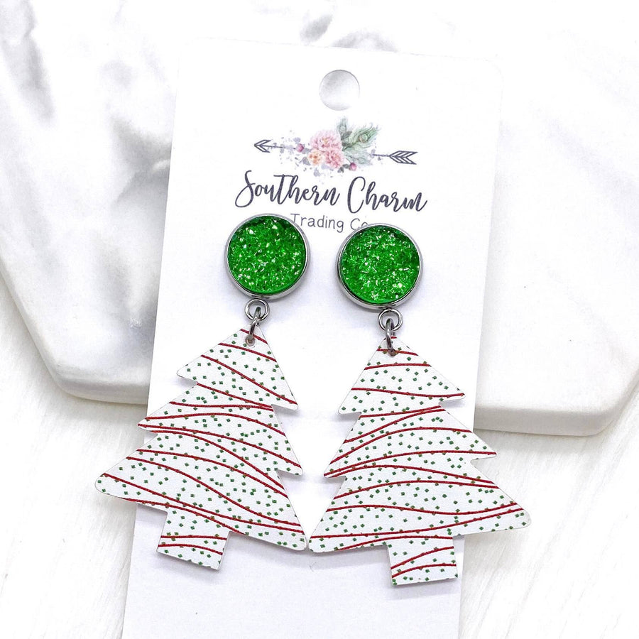 Green Sparkles & Snack Cake Christmas Tree Earrings