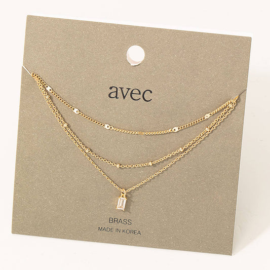 Dainty Layered Rectangle Charm Necklace
