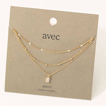 Dainty Layered Rectangle Charm Necklace